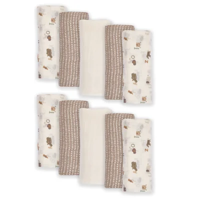 Puggle Wild At Heart 10-Piece Pure Cotton Muslin Squares - Safari/Latte