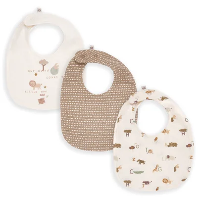 Puggle Wild at Heart 3-Piece Jersey Bibs - Safari/Latte - Default
