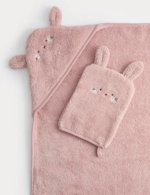 Pure Cotton Bunny Hooded Towel - Pink