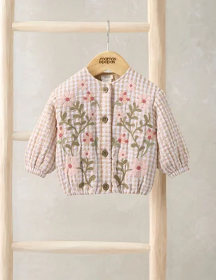 Pure Cotton Gingham Quilted Jacket (3-3 Yrs) - Light Caramel