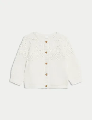 Pure Cotton Patterned Cardigan (0-3 Yrs) - Cream