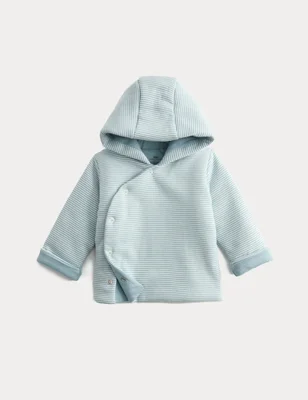 Pure Cotton Striped Wadded Jacket (0-12 Mths) - Aqua