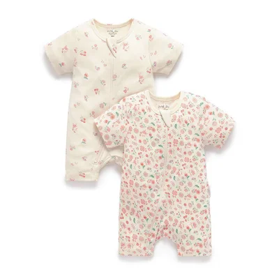 Purebaby 2 Pack Short Sleeved Digital Growsuit - Emilia Print