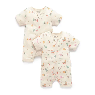 Purebaby 2 Pack Short Sleeved Digital Growsuit - 3-6m