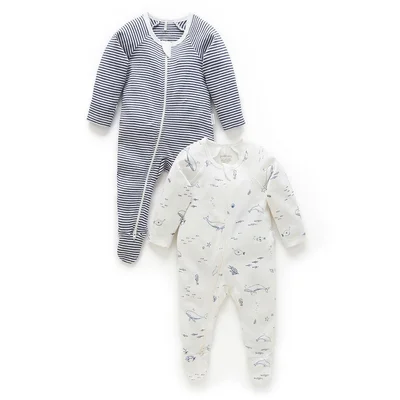 Purebaby 2 Pack Zip Sleepsuit - Vanilla Nautical Pack