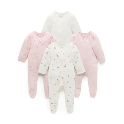 Purebaby 4 Pack Zip Sleepsuit - Vanilla Blossom Pack
