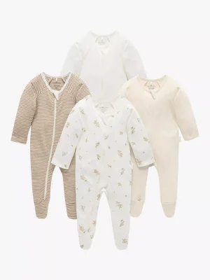 Purebaby Baby Organic Cotton Floral/Stripe/Plain Sleepsuits