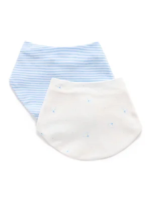 Purebaby Blue Essential Dribble Bibs 2 Pack - Size ONE - Blue