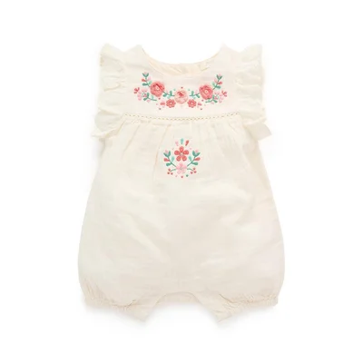 Purebaby Embroidered Romper - Cloud - Cloud / 0-3m