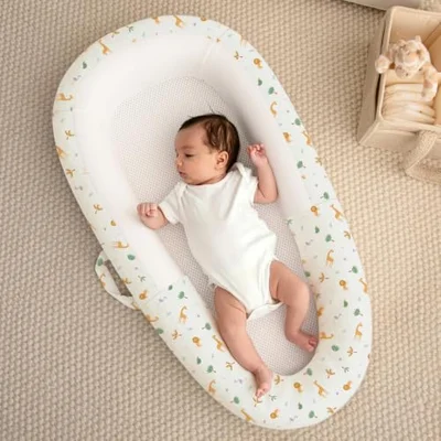 PurFlo Sleep Tight Baby Bed - Sav | Firm, Flat, Breathable Mesh Base | For Overnight Sleep | Portable Baby Nest Alternative with Travel Bag & Handle | Newborn to 8 Months | Removable Cover