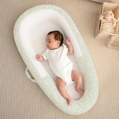 PurFlo Sleep Tight Baby Bed - Sav | Firm, Flat, Breathable Mesh Base | For Overnight Sleep | Portable Baby Nest Alternative with Travel Bag & Handle | Newborn to 8 Months | Removable Cover
