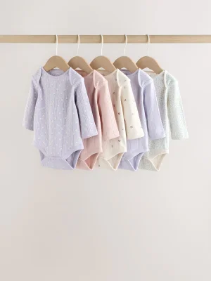 Purple Long Sleeve Baby Bodysuits 5 Pack