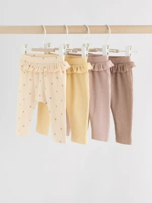Purple/Yellow/Cream Ditsy Baby Leggings 4 Pack (0mths-2yrs) - First Size / Standard / Purple/Yellow/Cream Ditsy