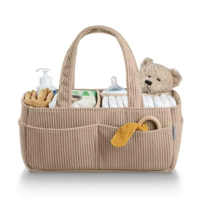 PUTSKA Baby Nappy Caddy Organiser for Changing Table - Stylish Nursery Storage Basket, Newborn Essentials, Baby Shower Gifts and Registry Must-Haves for Boy or Girl, Car Nappy Caddy, Corduroy Cream