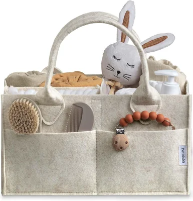 PUTSKA Baby Nappy Caddy Organizer Set - Nursery Storage Basket for Nappy Station, Baby Basket Shower Gift List and Registry Must-Have, Newborn Essentials, Nursery Decor for Boy or Girl - White / Regular