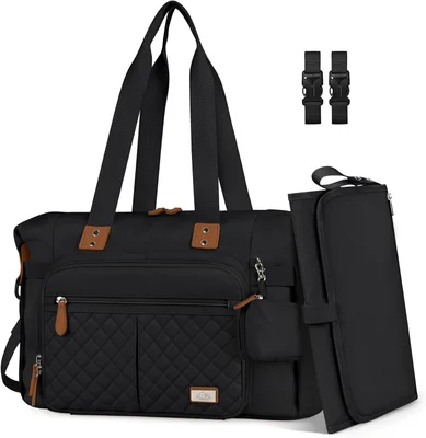 RAINSMORE Baby Changing Bags Nappy Tote Bag Waterproof Baby Diaper Bag for Mom and Dad with Pacifier Holder and Portable Changing Mat