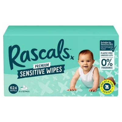 Rascals 52 Sensitive Biodegradable Wipes - Default