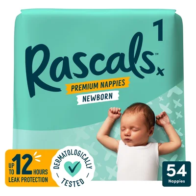 Rascals Premium Nappies, Size 1 | 54 Pack - Default