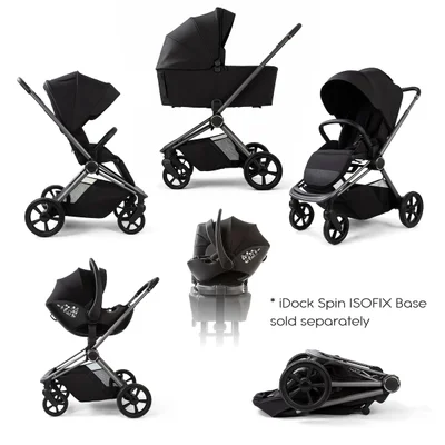Red Kite Baby Push Me Cruise 3 in 1 Foldable Carrycot Travel System- Onyx - With Spin ISOFIX Base - Black