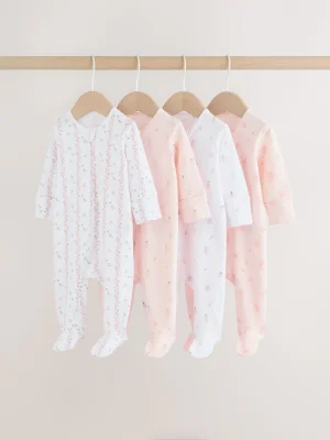 Pink Two Way Zip Baby Sleepsuit 4 Pack (0mths-2yrs) - Size First Size