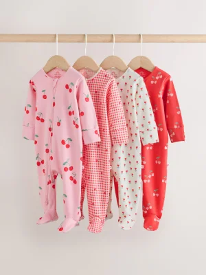Red/Pink Two Way Zip Baby Sleepsuits 4 Pack - Red/Pink / Standard