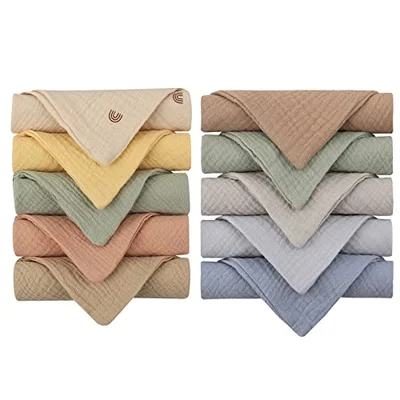 Reoyloep Muslin Cloths for Baby, 10 Pack Muslin Squares 23x23cm/9.06"x9.06" Baby Burp Cloth Cotton Facial Towels Super Soft - 2 / 9.06"x9.06"
