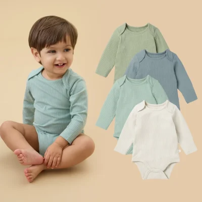 Ribbed Long Sleeve Bodysuit 4 Pack