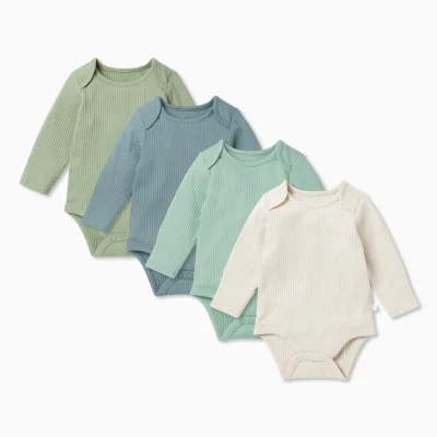 Ribbed Long Sleeve Bodysuit 4 Pack - Ribbed Sage mix / 3 - 6 M