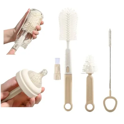 RJP 3-in-Baby Bottle Brush Set: Silicone Bottle Cleaner, Straw Cleaner Brush, and Teat Cleaning for baby Bottles, Newborn Teats, and More