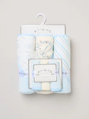 Rock-A-Bye Baby Boutique Baby Blue Hooded Towels And Wash Cloth Set 3 Pack - Regular / Baby Blue