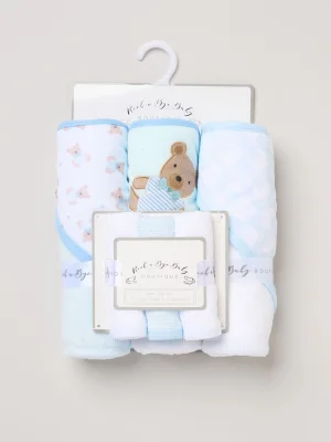 Rock-A-Bye Baby Boutique Hooded Blue Towels and Wash Cloth Set 3 Pack - Size ONE