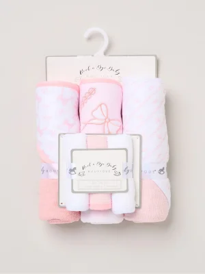 Rock-A-Bye Baby Boutique Pink Hooded Towels And Wash Cloth Set 3 Pack - Size ONE