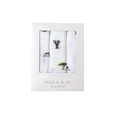 Rosa & Blue Muslin Squares - Safari - 3 Pack - Safari