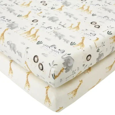 Safari Natural 100% Cotton Pack of 2 Fitted Sheets - Natural