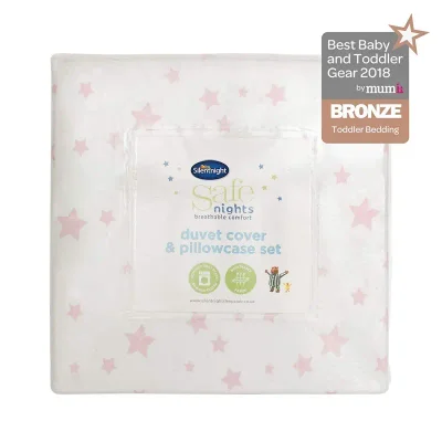 Safe Night by Silentnight Cot Bed Duvet Cover & Pillow Case-Pink Star