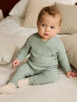 Sage Green Baby Knitted Wrap Jumper and Leggings 2 Piece Set