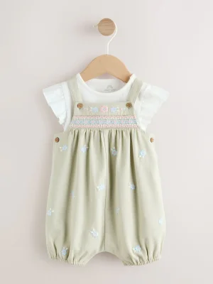 Sage Green Embroidered Baby Dungarees and Bodysuits Set 2 Piece (0mths-2yrs)