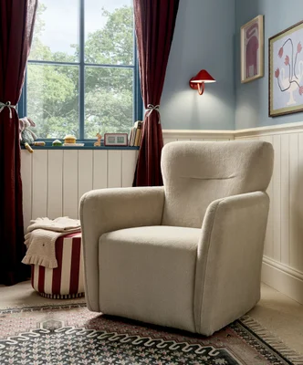 Settle Nursing Chair – Almond Sherpa High-Back Nursery Chair Comfortable Armrests Breastfeeding & Feeding Seat 360° Swivel Chair For Bab