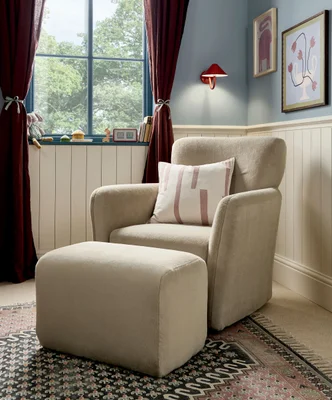 Settle Nursing Chair & Stool - Almond Sherpa