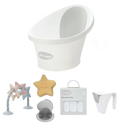 Shnuggle Baby Bath 6 Piece Bundle- White & Grey