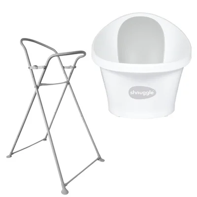 Shnuggle Baby Bath + Stand- White + Grey