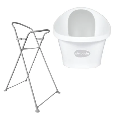 Shnuggle Baby Bath + Stand- White + Grey