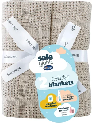 Silentnight Safe Nights Baby Blanket - Pack of 2 Soft 100% Cotton Cellular Baby Blanket for Newborn Ideal for Cot, Crib, Moses Basket and Pram - Baby Essentials - 2 Pack