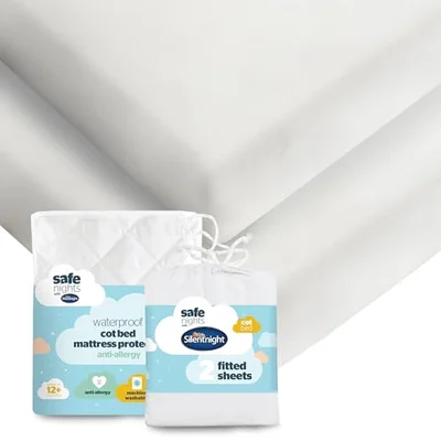 Silentnight Safe Nights Cot Bed Waterproof Mattress Protector with 2 Fitted Sheets
