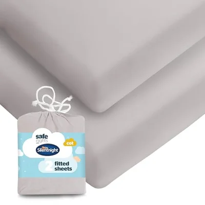 Silentnight Safe Nights Fitted Sheet - Cot Mattress - Breathable 100% Cotton Jersey - Super Soft Kind to Baby Skin - 120x60cm - Secure Fit with Elasticated Corners - 2 Pack, Celestial