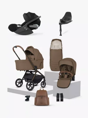 Silver Cross Breez Stroller, Carrycot & Accessories with Cybex Cloud T i-Size Rotating Baby Car Seat and Base, Maple - Default