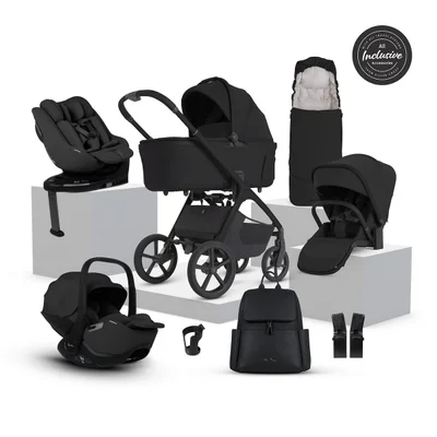 Silver Cross Cove 2 Travel System Ultimate 360 Family Car Seat Bundle 11 Piece- Onyx - Iconic Black