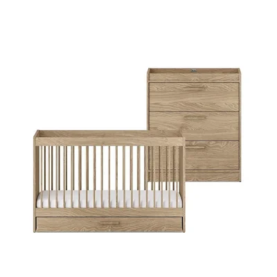 Silver Cross Geneva 2 Piece Nursery Set (Cot Bed & Dresser) - Oak - Oak / No Mattress
