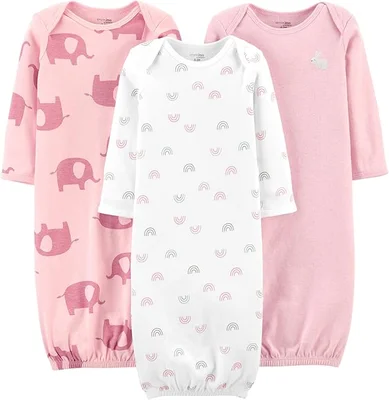 Simple Joys by Carter's Baby Girls' 3-Pack Cotton Sleeper Gown Wearable Blanket, 0-3 Months (Pack of 3)