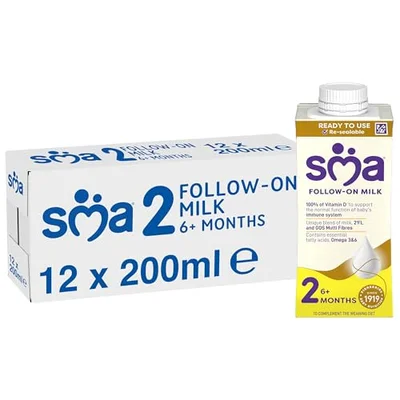 SMA PRO Follow On Baby Milk, Ready To Drink, 6 Months+, 200 ml (Pack of 12) - 200 ml (Pack of 60)